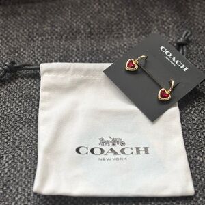Coach Gold Heart Earrings with Red Details
